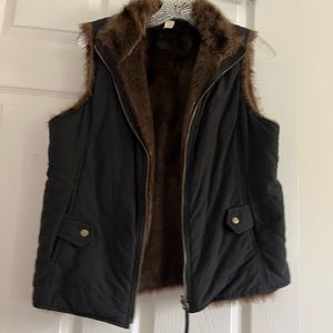 Faux fur reversible black and brown vest